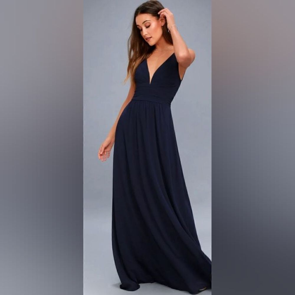 Lulus Sleeveless Pleated Polyester Chiffon Long Maxi Dress Blue Size Small